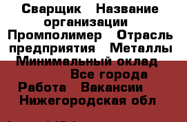 Сварщик › Название организации ­ Промполимер › Отрасль предприятия ­ Металлы › Минимальный оклад ­ 30 000 - Все города Работа » Вакансии   . Нижегородская обл.